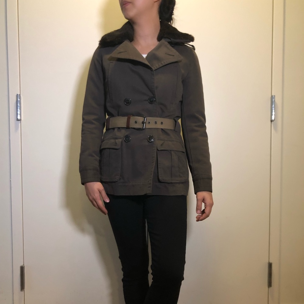 Peacoat Jacket Green/brown Faux Fur Lining XS